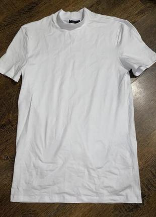 Біла базова футболка під шию zara asos хлопковая футболка с горловиной удлинённая футболка5 фото