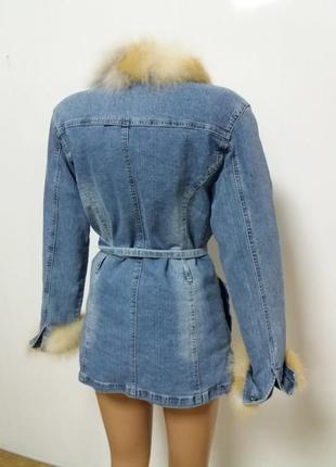 Джинсовая женская куртка с натуральным мехом2 фото