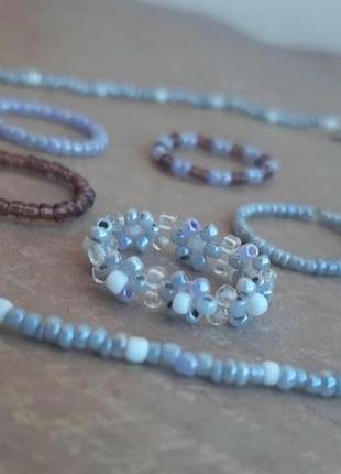 Комплект лот кольцо серьги бижутер лот набор кругл hand made бохо этно boho тренд стил кульчики каблучка сер бисер ромашк