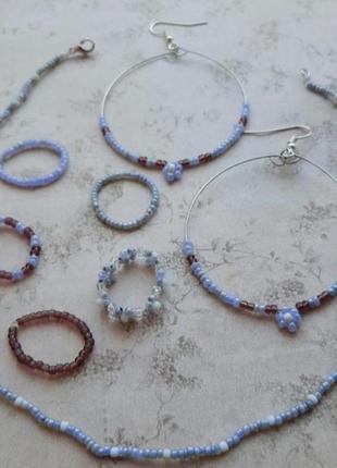 Комплект лот кольцо серьги бижутер лот набор кругл hand made бохо этно boho тренд стил кульчики каблучка сер бисер ромашк