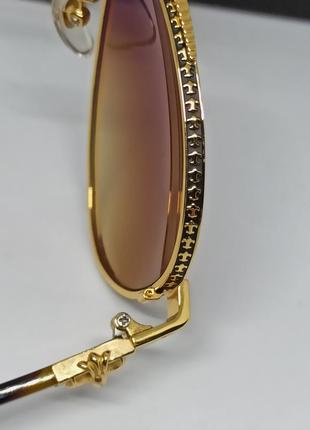 Chrome hearts чоловічі сонцезахисні окуляри каплі коричневі з градієнтом в золотому металі5 фото
