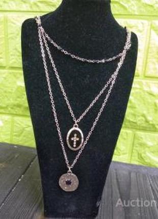 Тройная многослойная женская цепочка, колье, ожерелье  православная1 фото