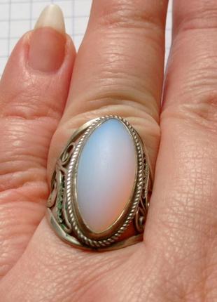 Мельхиоровое кольцо  с лунным камнем3 фото