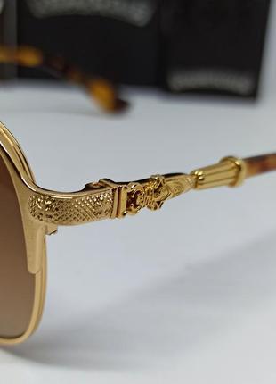 Chrome hearts очки мужские солнцезащитные коричневый градиент в золотом металле дужки тигровые3 фото