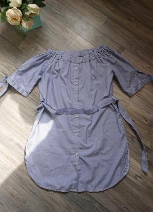 Жіноче плаття сорочка в смужку з поясом бавовна італія р. 44/467 фото