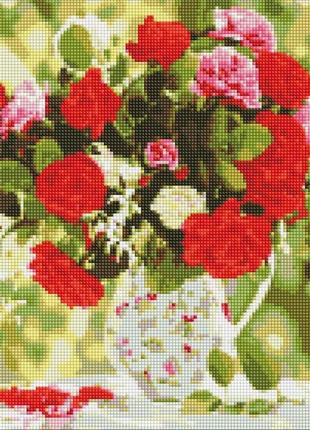 Набір алмазна мозаїка вишивка "букет троянд" квіти букет на підрамнику повна викладка 5d 40х50 см