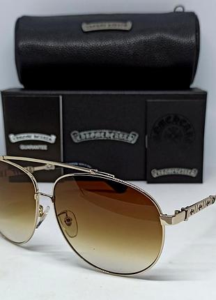 Chrome hearts чоловічі сонцезахисні окуляри каплі коричневі з градієнтом в золотому металі з чорними хрестами