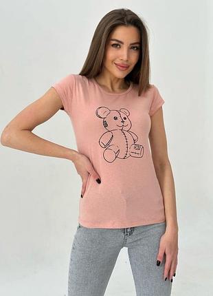 Персиковая хлопковая футболка с мишкой