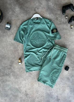 Шикарный костюм stone island60 костюм футболка + шорты-тон айленд5 фото