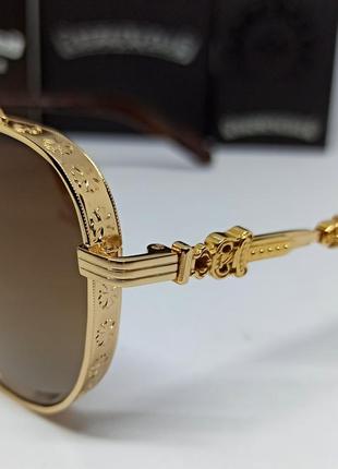 Chrome hearts чоловічі сонцезахисні окуляри каплі коричневі з градієнтом в золотому металі3 фото