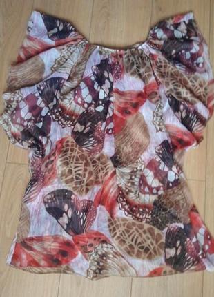 Красивая туника блузка лёгкая принт узор бабочк крыл клёш рукав кофта вышиванка блуза парео