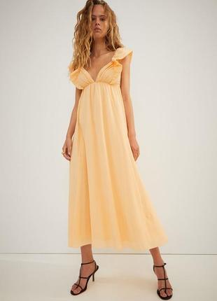 Сукня міді h&m із натуральної тканини жовтого кольору