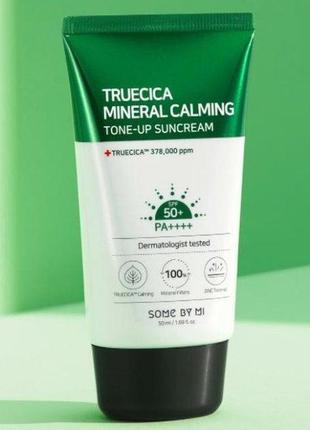 Заспокійливий сонцезахисний крем some by mi truecica mineral calming tone-up suncream spf50+ pa++++, 50 ml1 фото