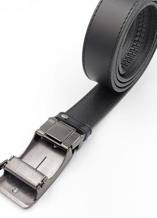 Ремень мужской кожаный 3,5 см пряжка автомат черный 1454