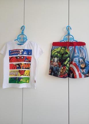 Набір marvel avengers месники супергерої для хлопчика 3-4 роки : футболка і пляжні шорти