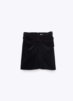 Новая бархатная юбочка от zara, черная короткая юбочка, бархатная обочка8 фото