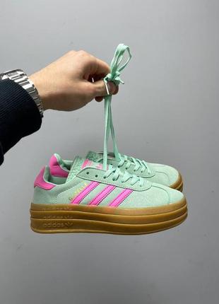 Женские замшевые кеды на платформе adidas gazelle bold pulse mint pink7 фото