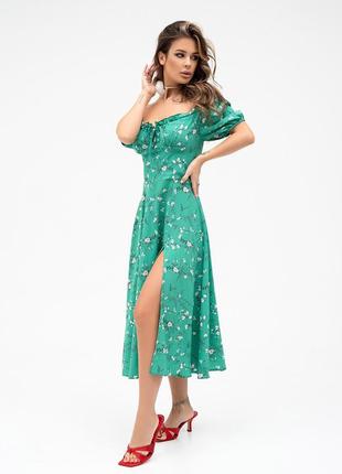Зелена сукня з відкритими печами, жіноча сукня міді