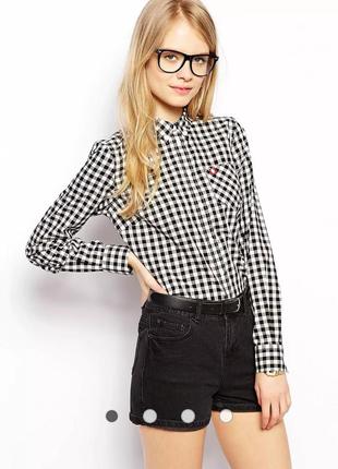 Рубашка с длинным рукавом в клетку, черно белая с лого fred perry🔥