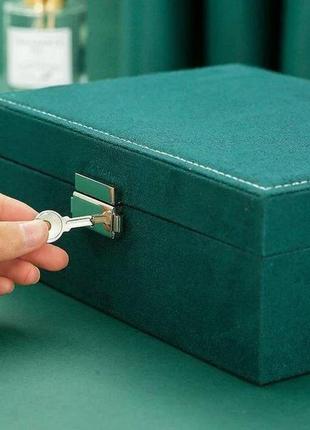 Органайзер-ящик для украшений изумрудного цвета, шкатулка ящик для хранения украшений, ювелирных изделий1 фото