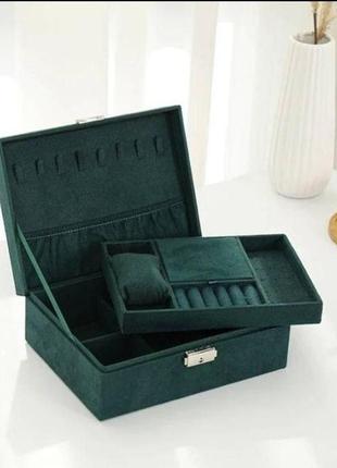 Органайзер-ящик для украшений изумрудного цвета, шкатулка ящик для хранения украшений, ювелирных изделий2 фото