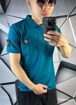 Поло stone island бирюзового цвета с патчем на рукаве