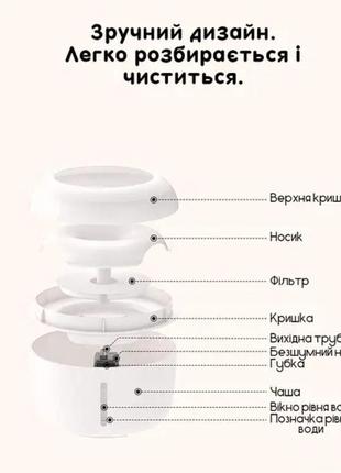 Поїлка для тварин , біла та рожева поїлка для котів та собак , питний фонтан для кота собаки з фільтром6 фото