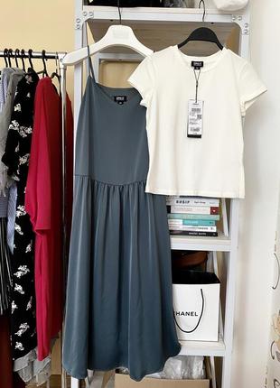 Комплект плаття атлас сатинове міді сарафан сукня платье миди футболка літня базова only1 фото