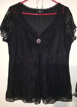 Нарядная гипюровая,чёрная блузка с подкладкой,большого размера,happy holly4 фото