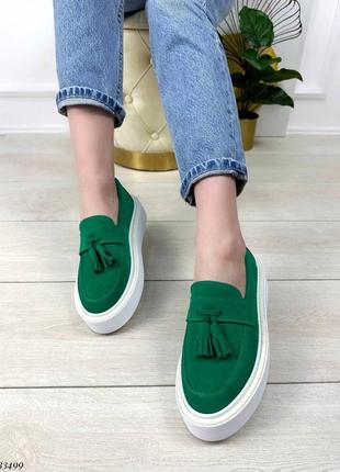 33499🍃лоферы на платформе с кисточками в натуральной замше на шк. подкладе👑