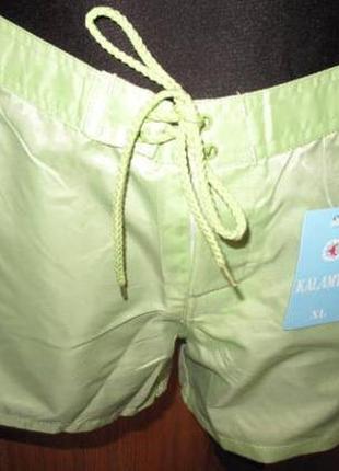 Легкі салатові міні шортики kalamton з - хл нові бірки