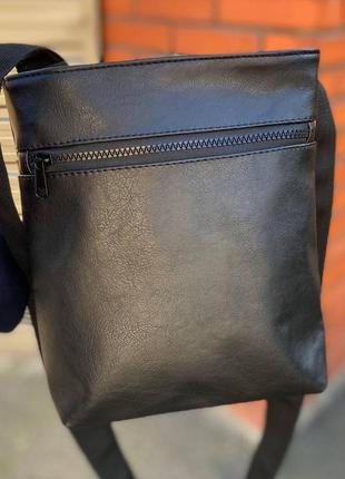 Мужская кожаная сумка через плечо, барсетка из pu кожа, вместительная черная сумка мессенджер bucket5 фото