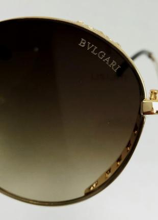 Bvlgari очки женские солнцезащитные круглые коричневые7 фото