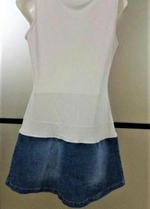 Трикотажное белое платье с джинсовой юбкой. мини платье в теннисном стиле.s-m2 фото