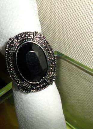 Разъемная, безразмерная кольца с черным камнем, винтажная кольца, украшения для фотосессии, черный родий, бижутерия2 фото