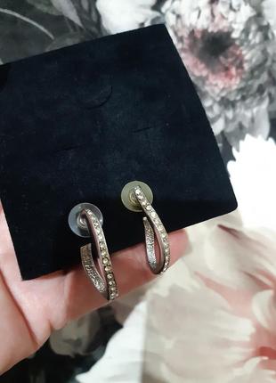 Серьги винтаж стразы, серебристые, овальные