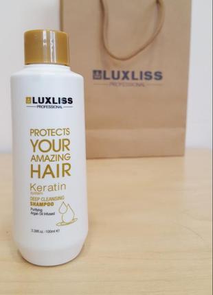 Шампунь на основі кератину luxliss keratin deep cleansing shampoo 100ml1 фото