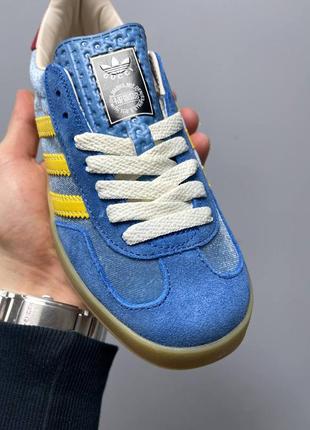 Шикарные женские кроссовки adidas gazelle x gucci blue синие с жёлтым и красным5 фото