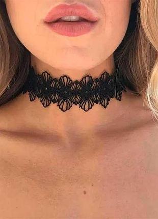 Ажурний мереживний чокер зі щільного гіпюру tender sweet чорний