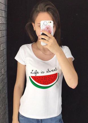 Женская футболка с принтом - арбуз, лето, футболка с рисунком2 фото