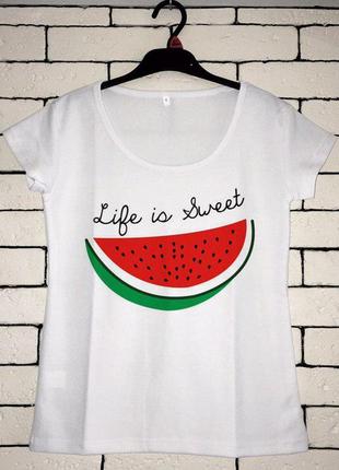 Женская футболка с принтом - арбуз, лето, футболка с рисунком1 фото