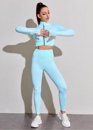 Фітнес костюм з утяжкою. вкорочена кофта на блискавці та лосіни з утяжкою