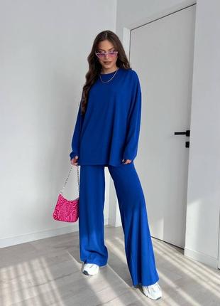 Женский брючный костюм прогулочный палаццо синий зеленый лиловый желтый базовый нарядный