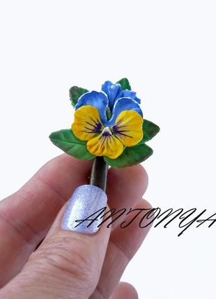 Заколка-краб братки, заколка з квітами жовто-блакитні братки