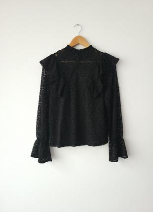 Блуза мереживна волан рукав чорного кольору pimkie3 фото