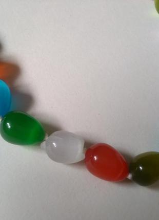 Крупные ожерелье бусы кошачий глаз разноцветные, натуральный камень3 фото