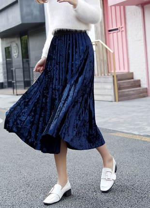 Синяя бархатная юбка длинная макси6 фото
