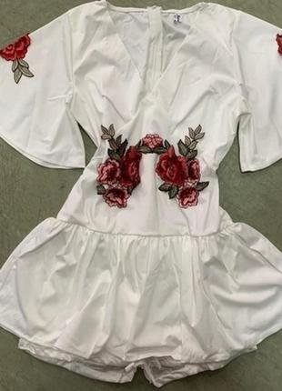 Комбинезон ромпер шорты юбка с вышивкой цветы3 фото