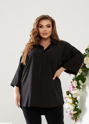 Женская блуза рубашка черная батал свободного кроя рубашка большого размера1 фото