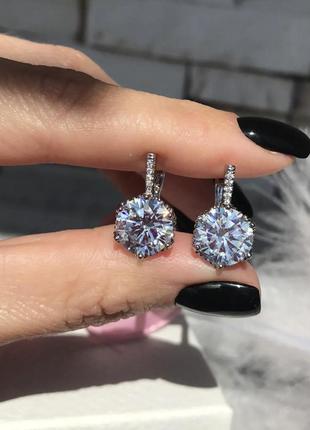 Серьги с камнями, білі камені, медзолото, крупний камінь, великий камінь